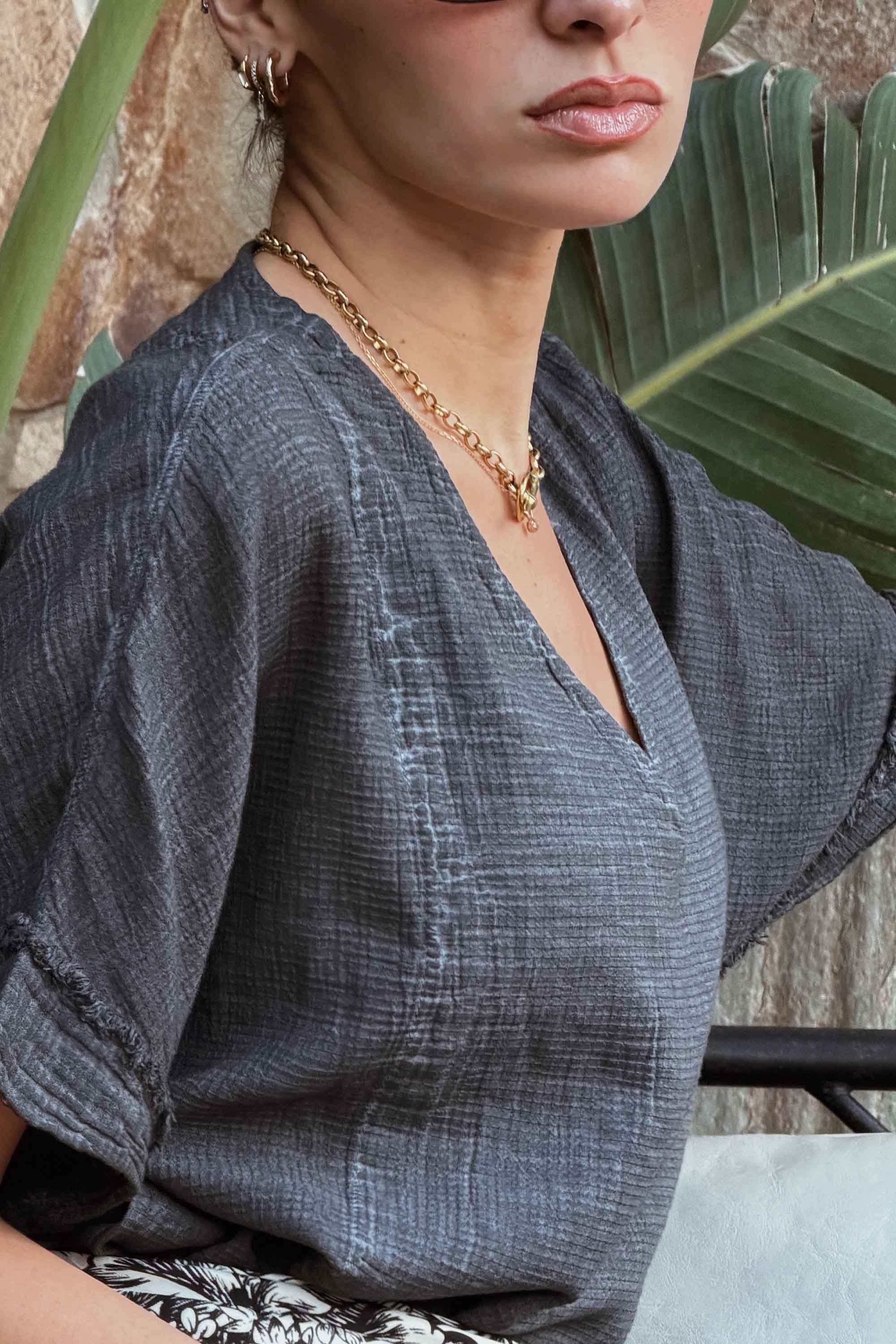 Graphite V Neck Top