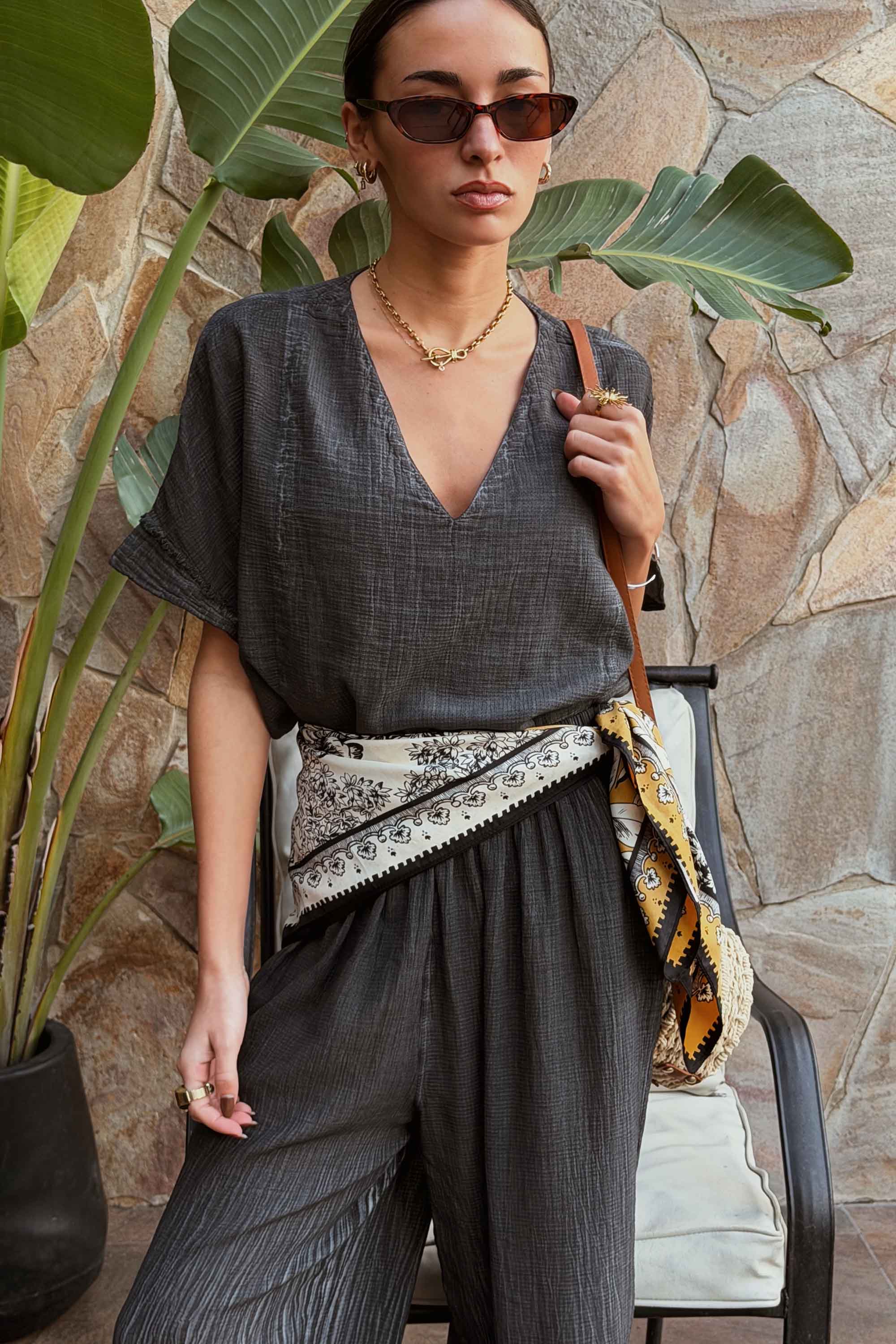Graphite V Neck Top