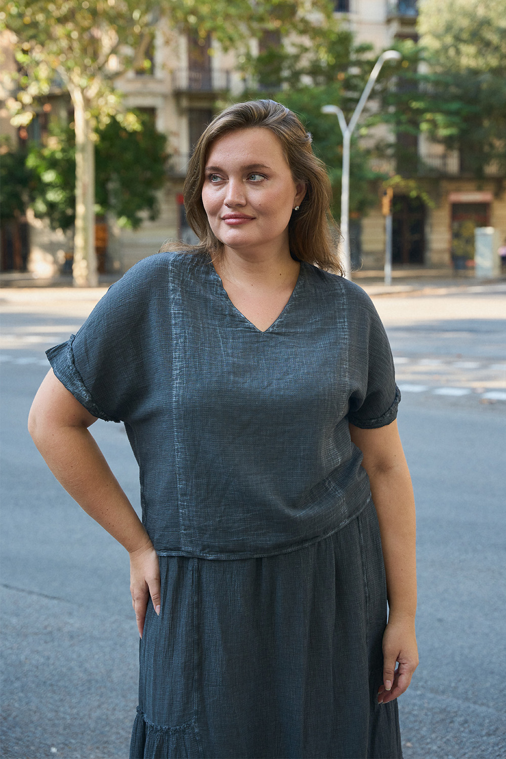 Graphite V Neck Top