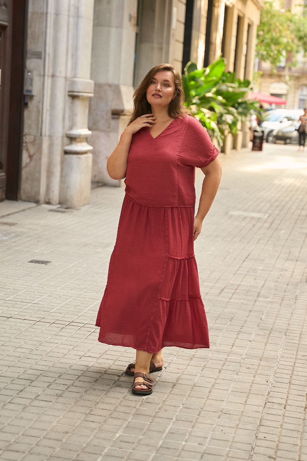 Burgundy V Neck Top