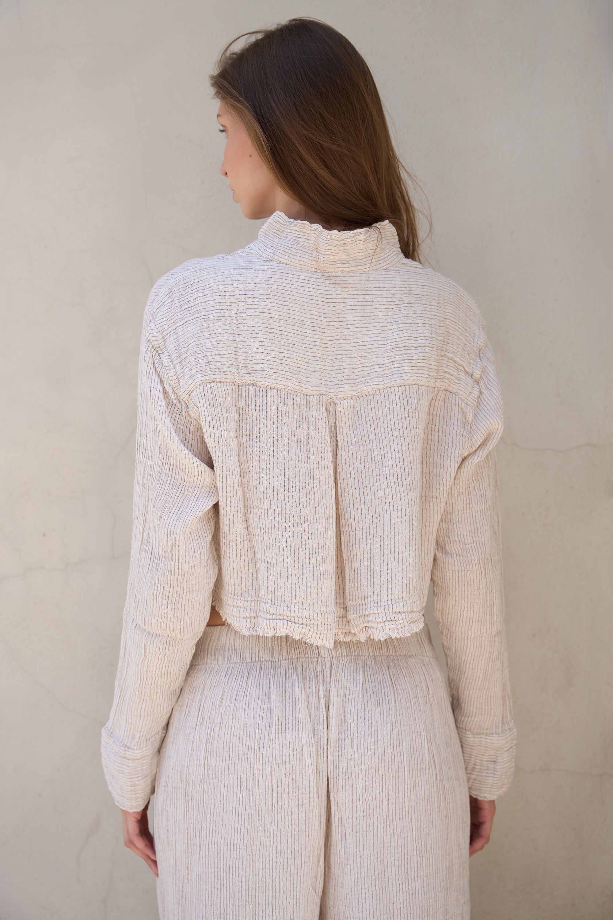 Striped Lyocell Crop Shirt