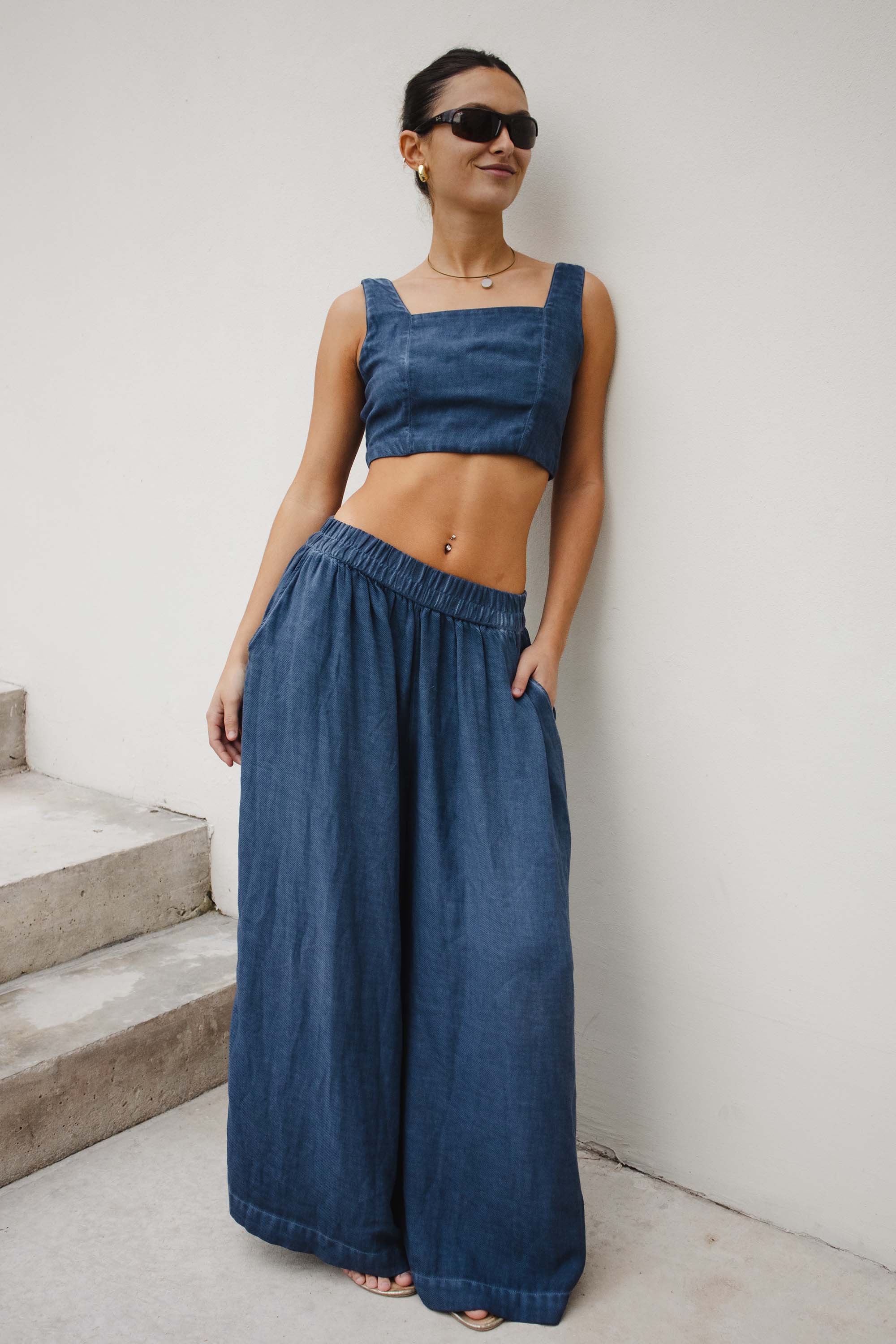 Linen Navy Strappy Bustier