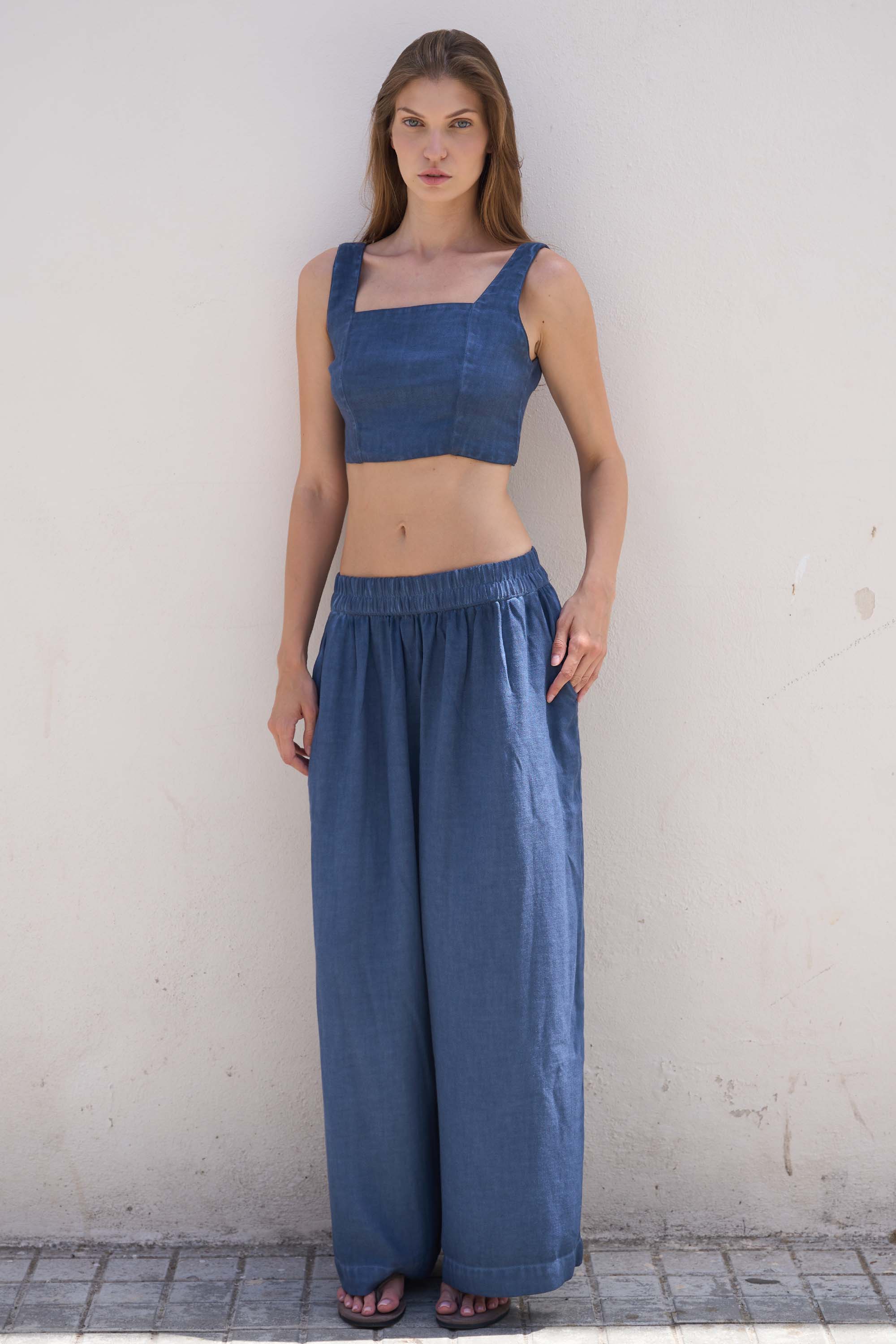 Linen Navy Strappy Bustier
