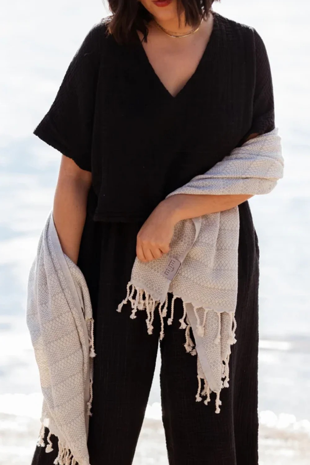 Crinkle Cotton Black Crop Top