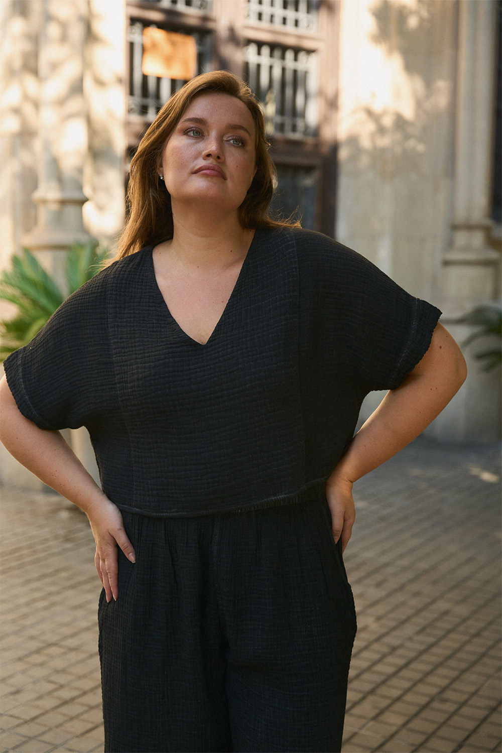 Crinkle Cotton Black Crop Top