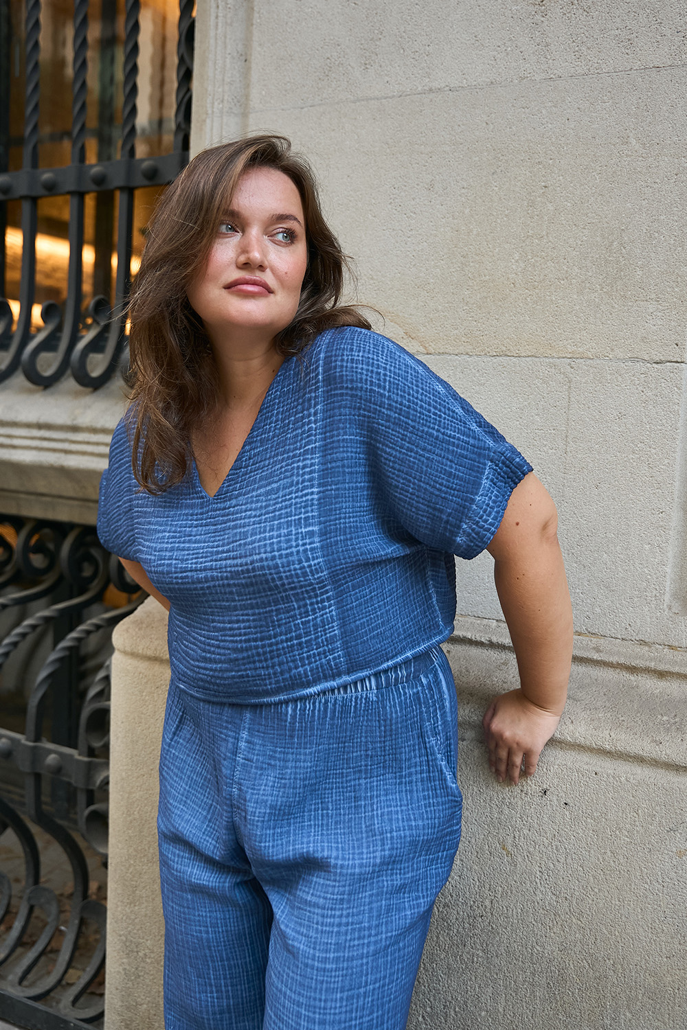 Crinkle Cotton Indigo Crop Top