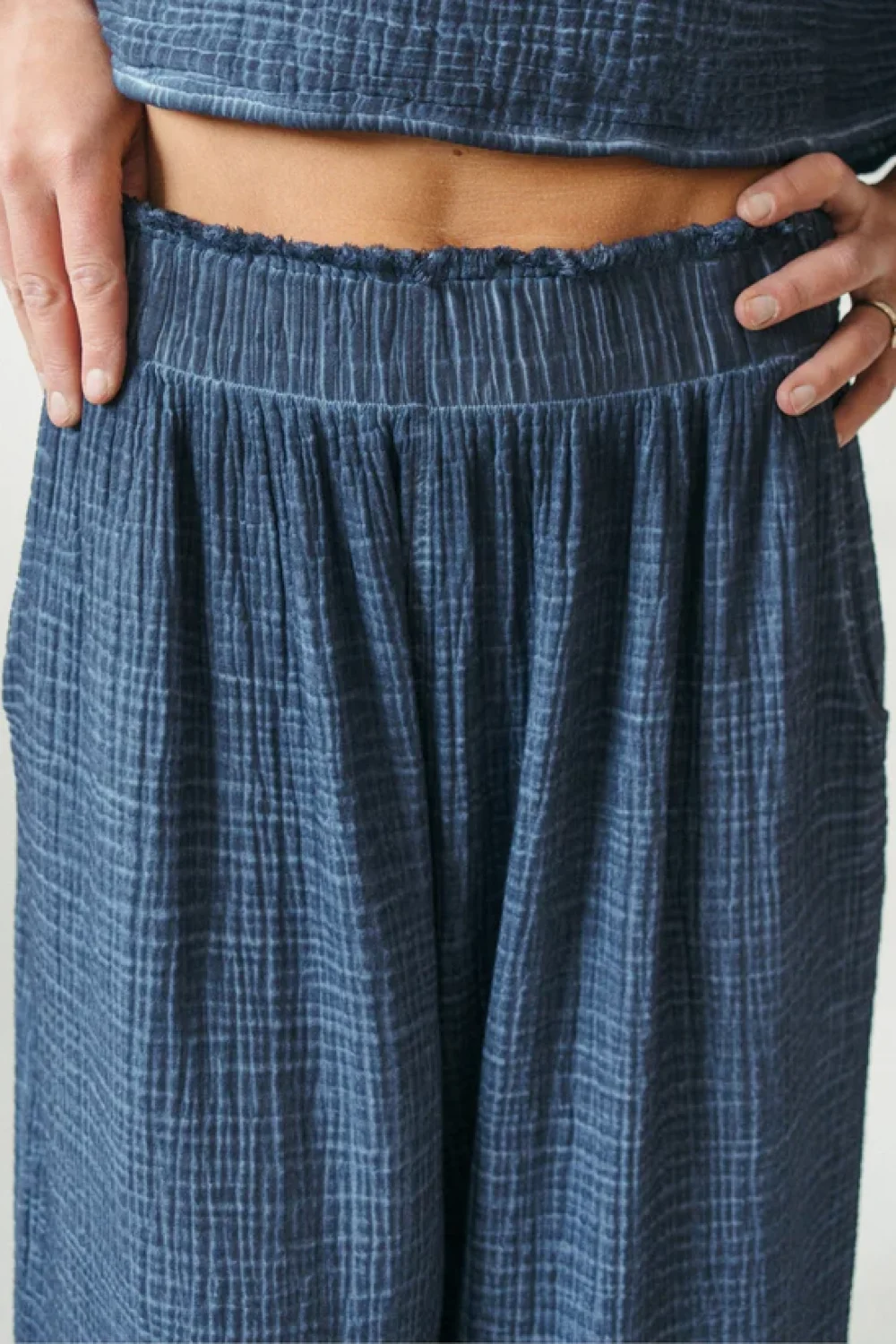 Crinkle Cotton Indigo Palazzo Pants