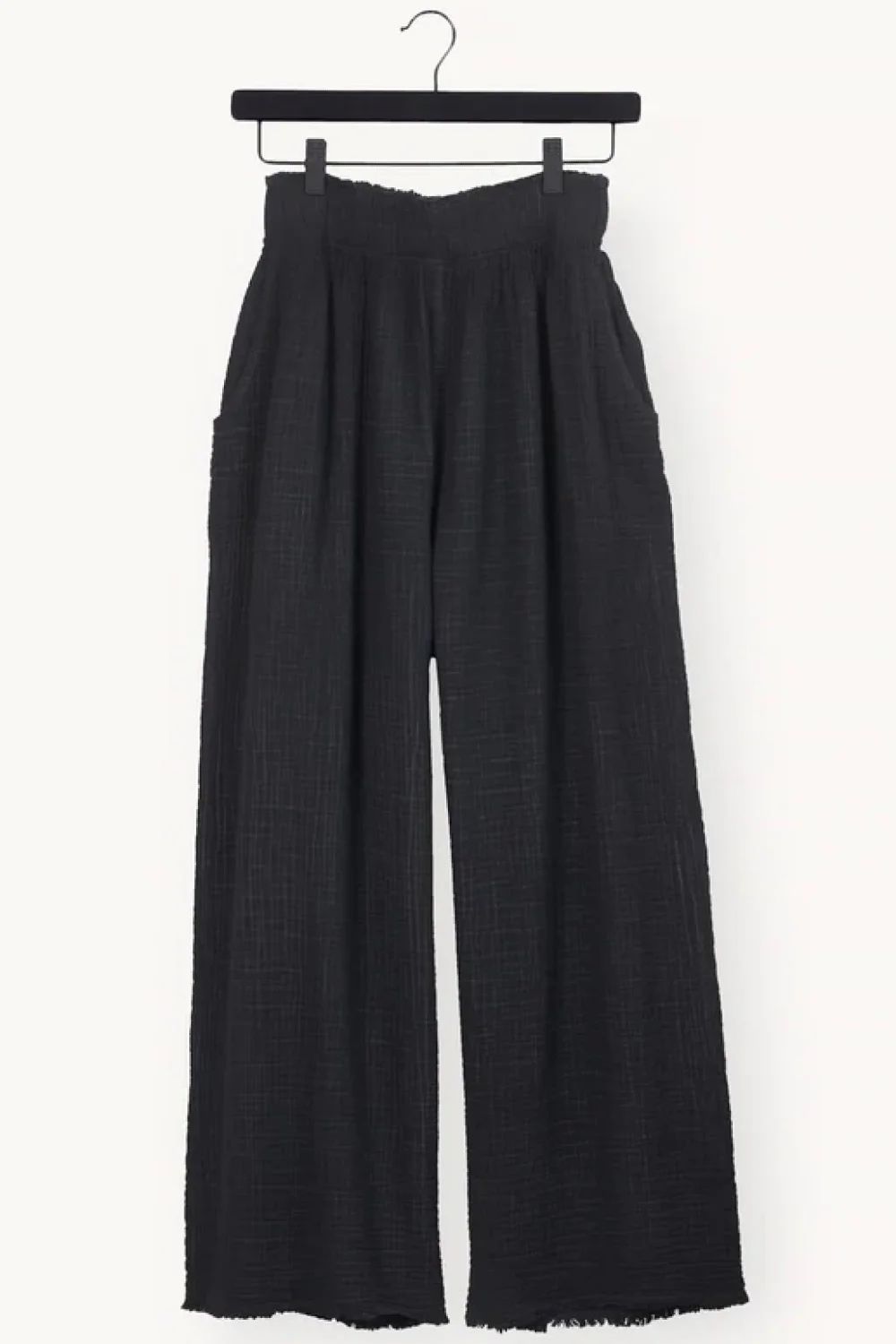 Crinkle Cotton Black Palazzo Pants