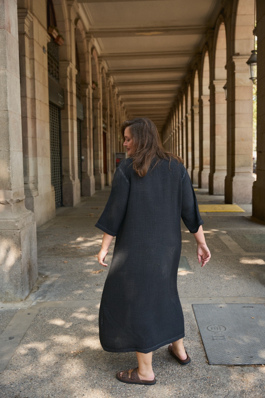 Crinkle Cotton Black Shirt Dress