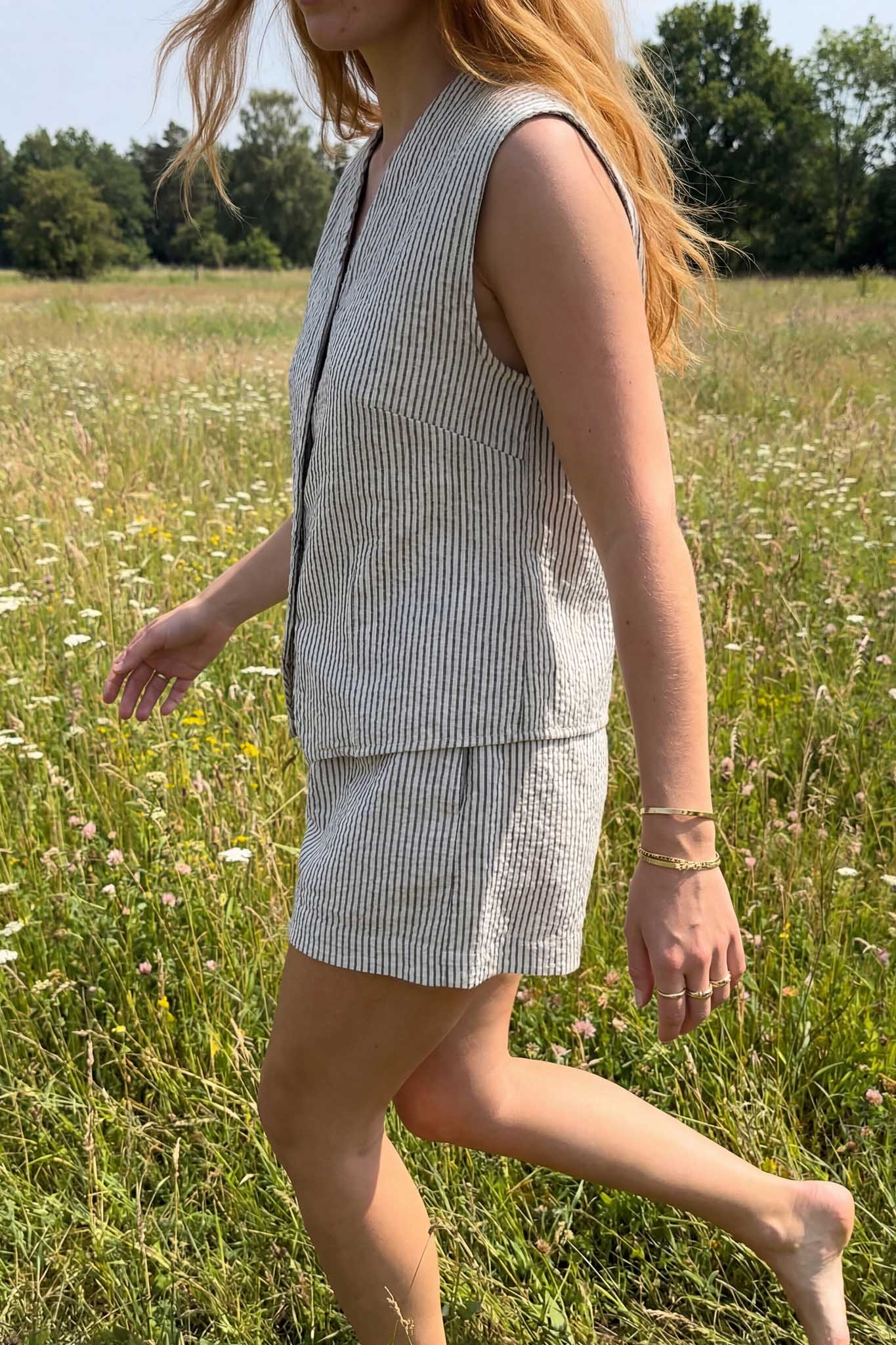 Crinkle Black Striped Waistcoat