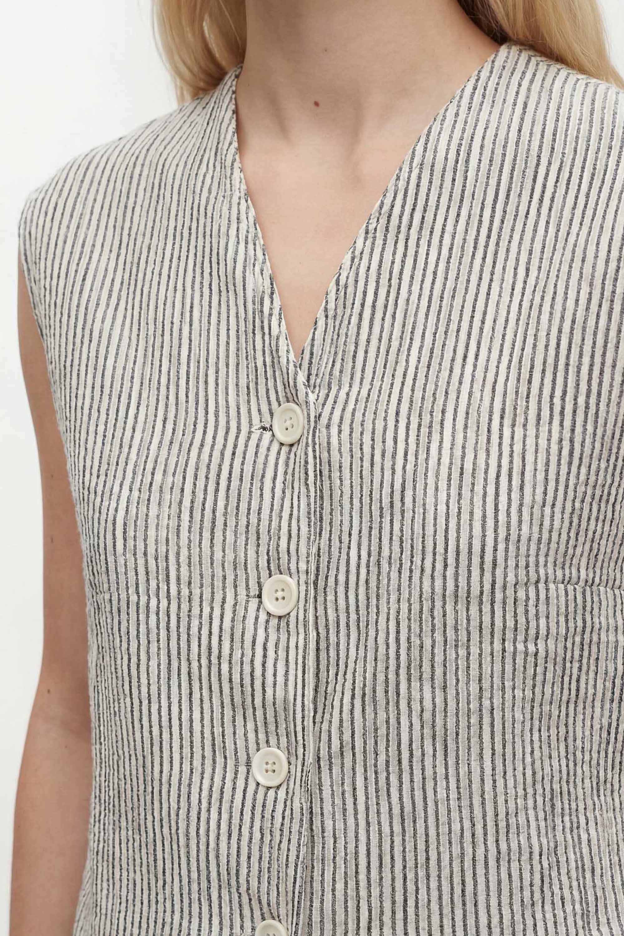 Crinkle Black Striped Waistcoat