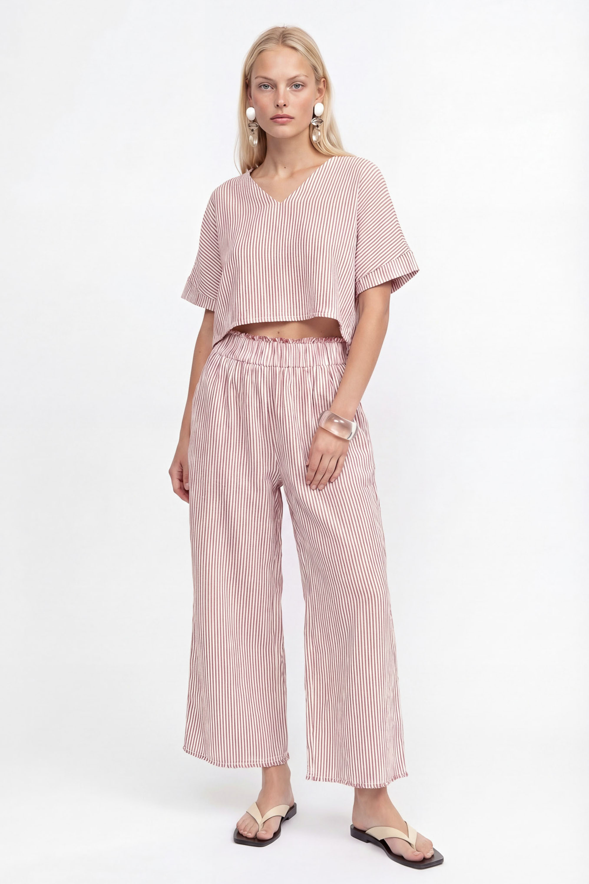 Crinkle Kırmızı Çizgili Palazzo Pantolon