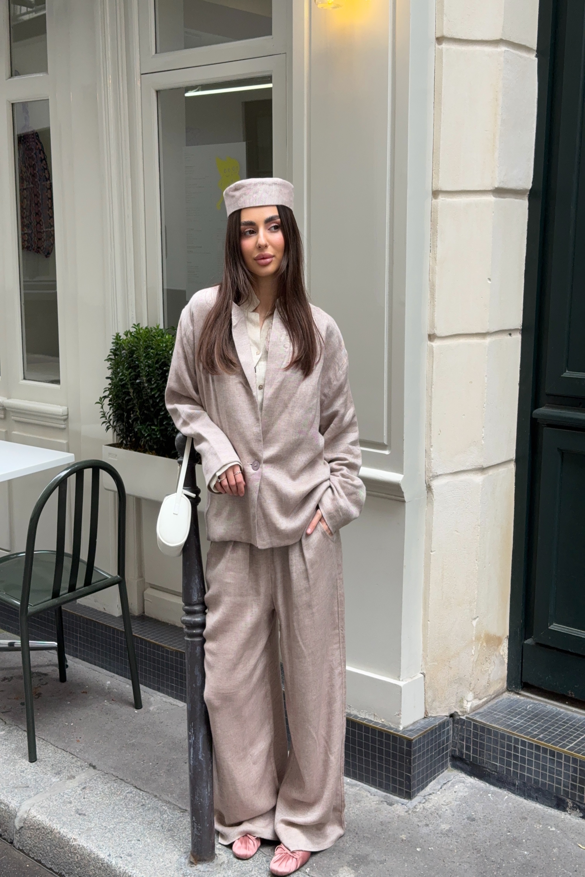 Tencel Keten Kahve Kırçıllı Güllü Ceket