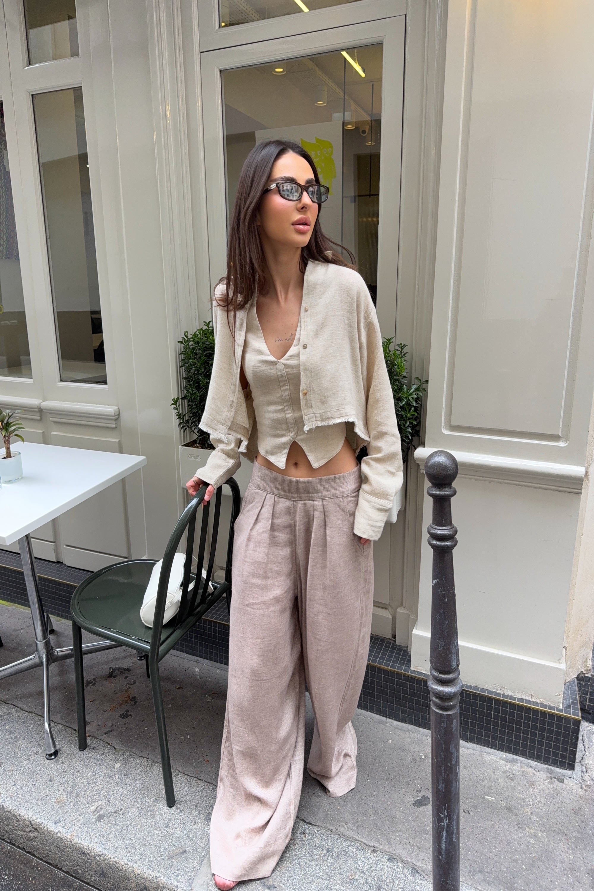 Tencel Keten Kahve Kırçıllı Pantolon