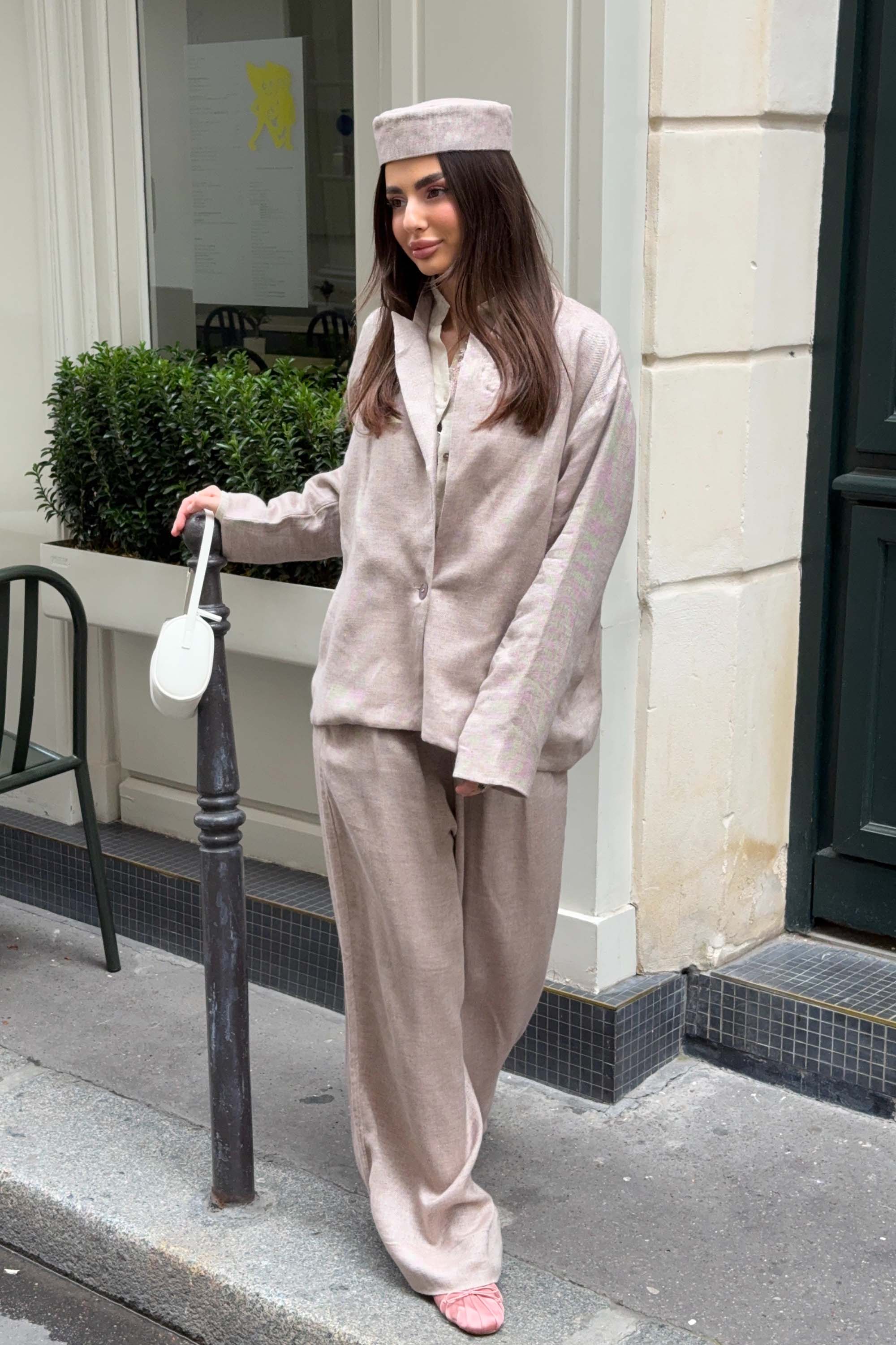 Brown Mélange Linen Pants