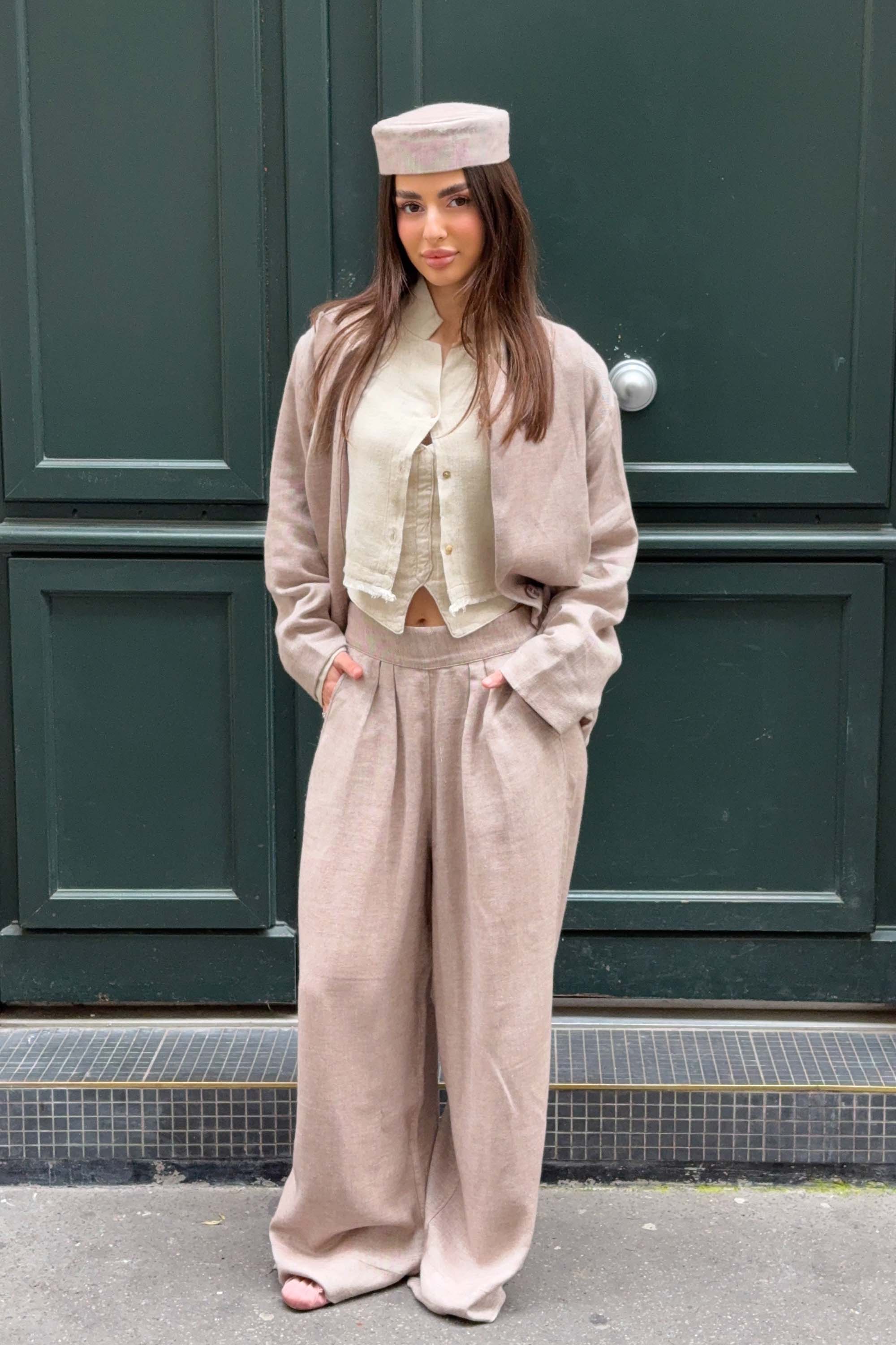 Brown Mélange Linen Pants