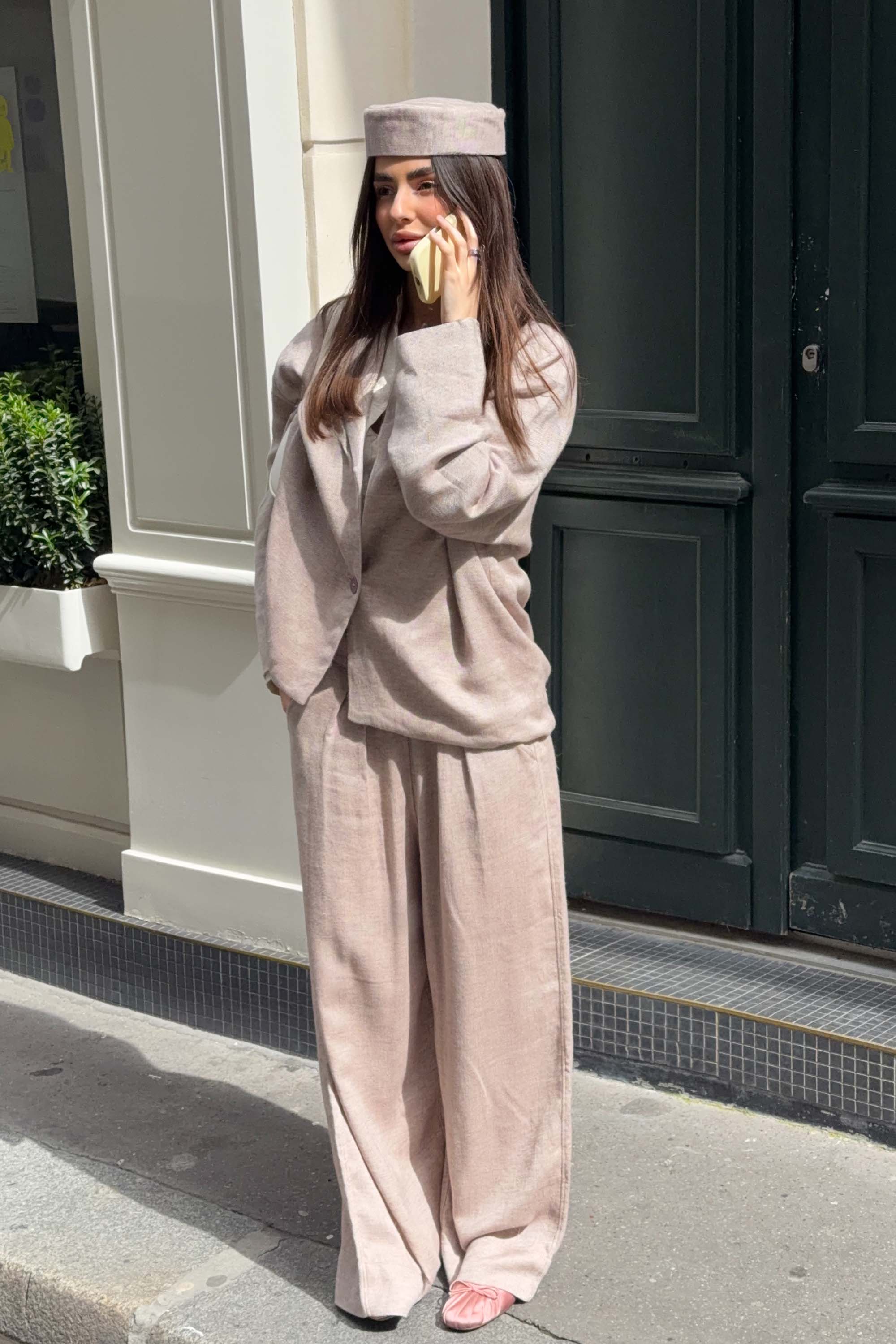 Brown Mélange Linen Pants