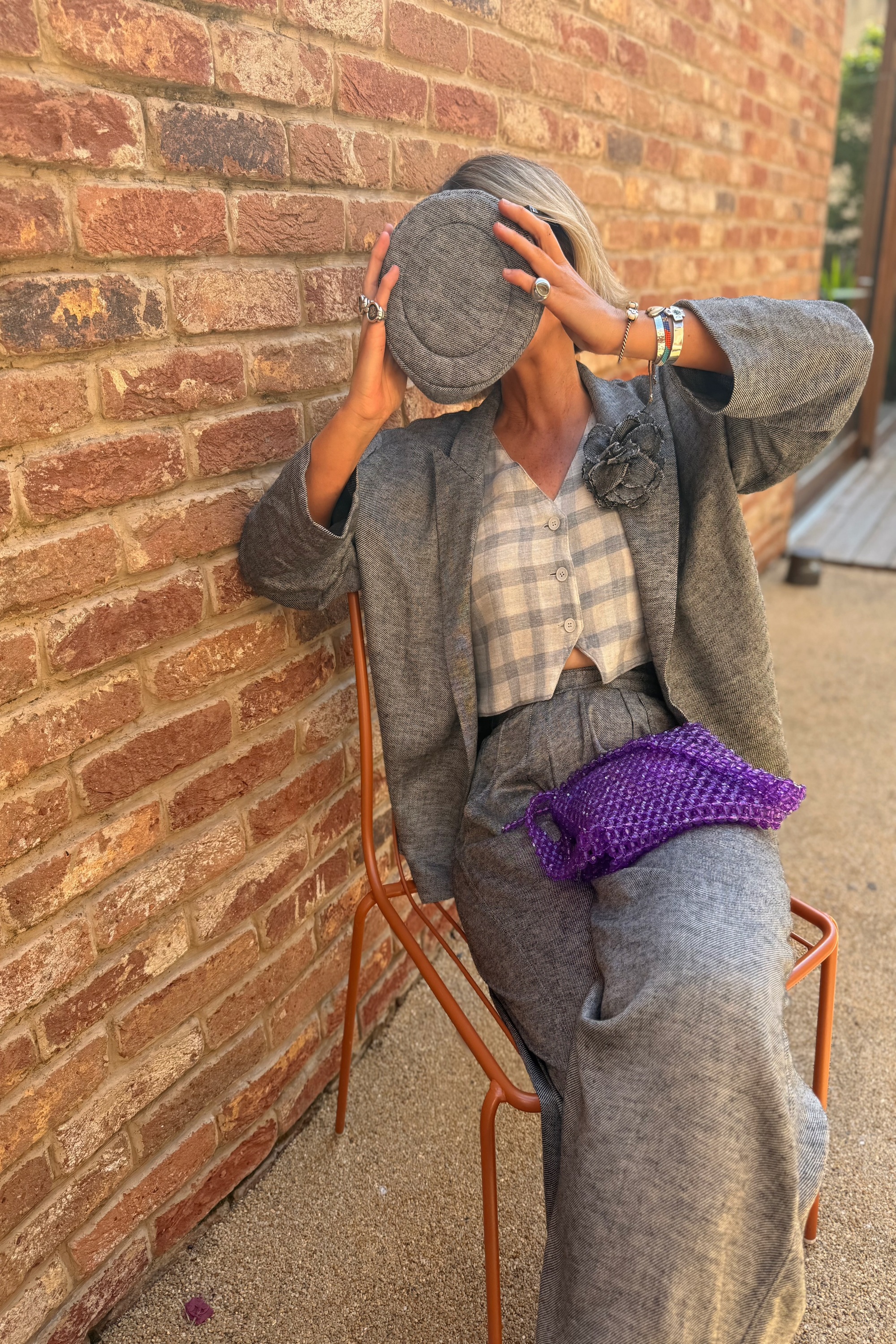 Black Mélange Linen Pillbox Hat